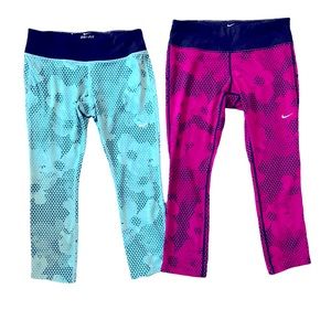 Nike Dri-Fit Atheltic Workout Crop Pants Bundle of 2 Pink/Black Teal/Black S
